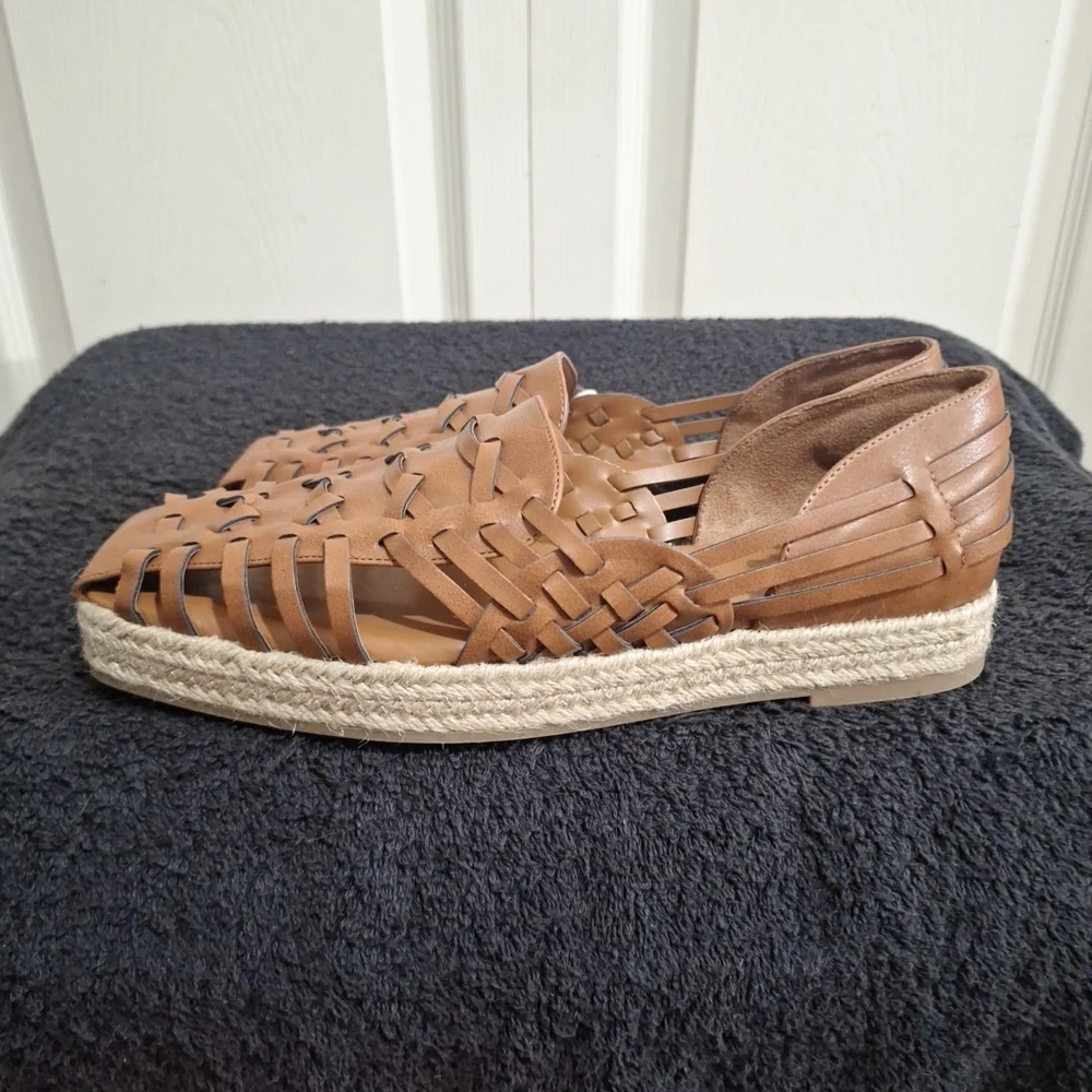 Sam & Libby Faux Leather Woven Espadrilles - 9½ - Saddle Brown